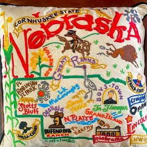 NWT Embroidered Nebraska Pillow by Catstudio